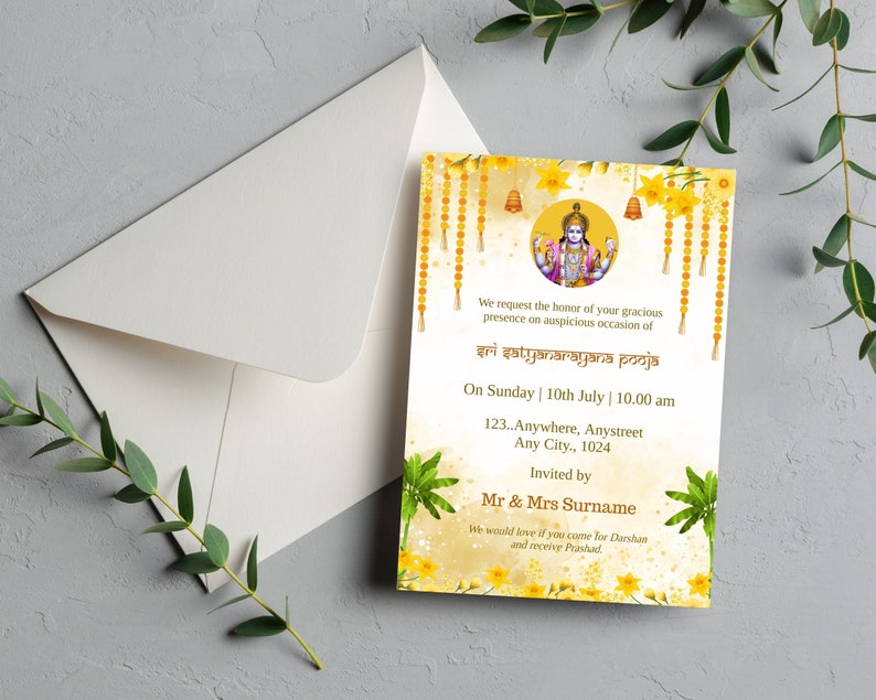 Sri Satyanarayana Pooja Invitation Template Editable Satyanarayan Katha