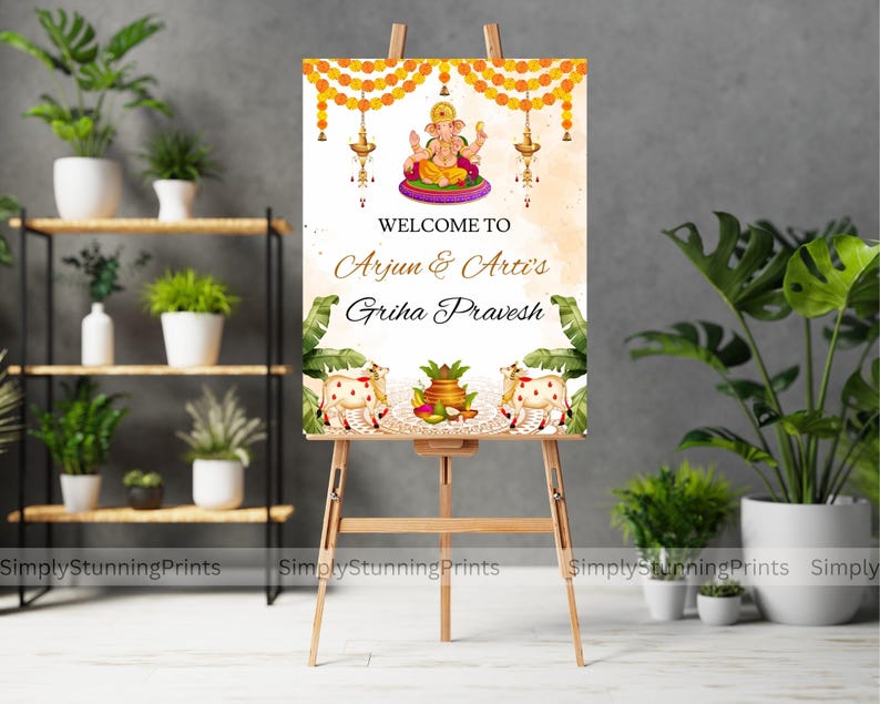 Cartello di benvenuto indiano Griha Pravesh: poster tradizionale per l'inaugurazione della casa (download digitale) immagine 7