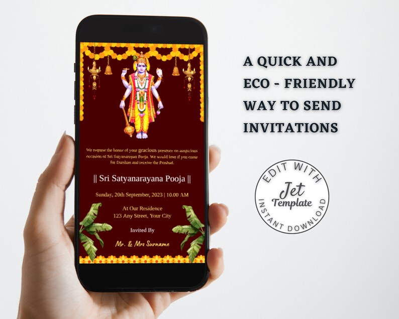 Sri Satyanarayana Pooja Invitation Editable Satyanarayan Etsy