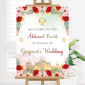 Sri Akhand Paath Welcome Sign | Sikh Wedding Welcome Sign | Akhand Path Décor | Sukhmani Sahib Ji Sign | DIGITAL DOWNLOAD