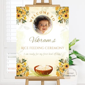 Floral Rice Feeding Ceremony Welcome Sign (Digital Template)