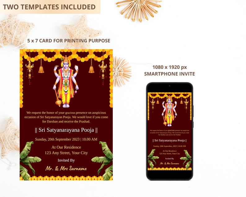 Sri satyanarayana pooja invitation editable satyanarayan etsy
