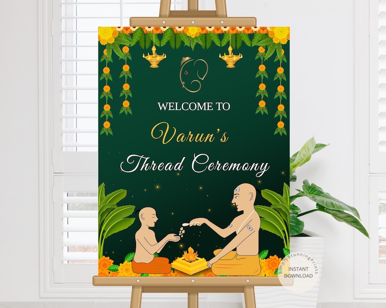 Thread Ceremony Welcome Sign Bratabandha Welcome Sign Indian Upanayanam Ceremony Sign Janoi Welcome Sign Printable DIGITAL Poster image 1