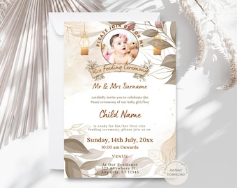 Annaprashan Invitation Card: Rice Feeding Ceremony, Editable (Digital Download)
