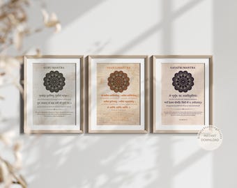Mantra Wall Art Set: Shanti, Gayatri, Guru Mantras (Digital Download)