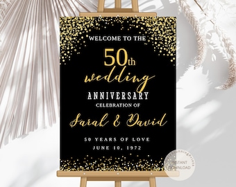 50th Anniversary Welcome Sign: Black & Gold Decor (Digital Download)