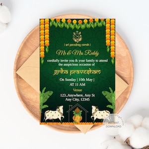 Indiase Griha Pravesham-uitnodigingskaart | Housewarming-uitnodiging | Vaastu Poojan-uitnodiging | Sjabloon voor digitale uitnodiging