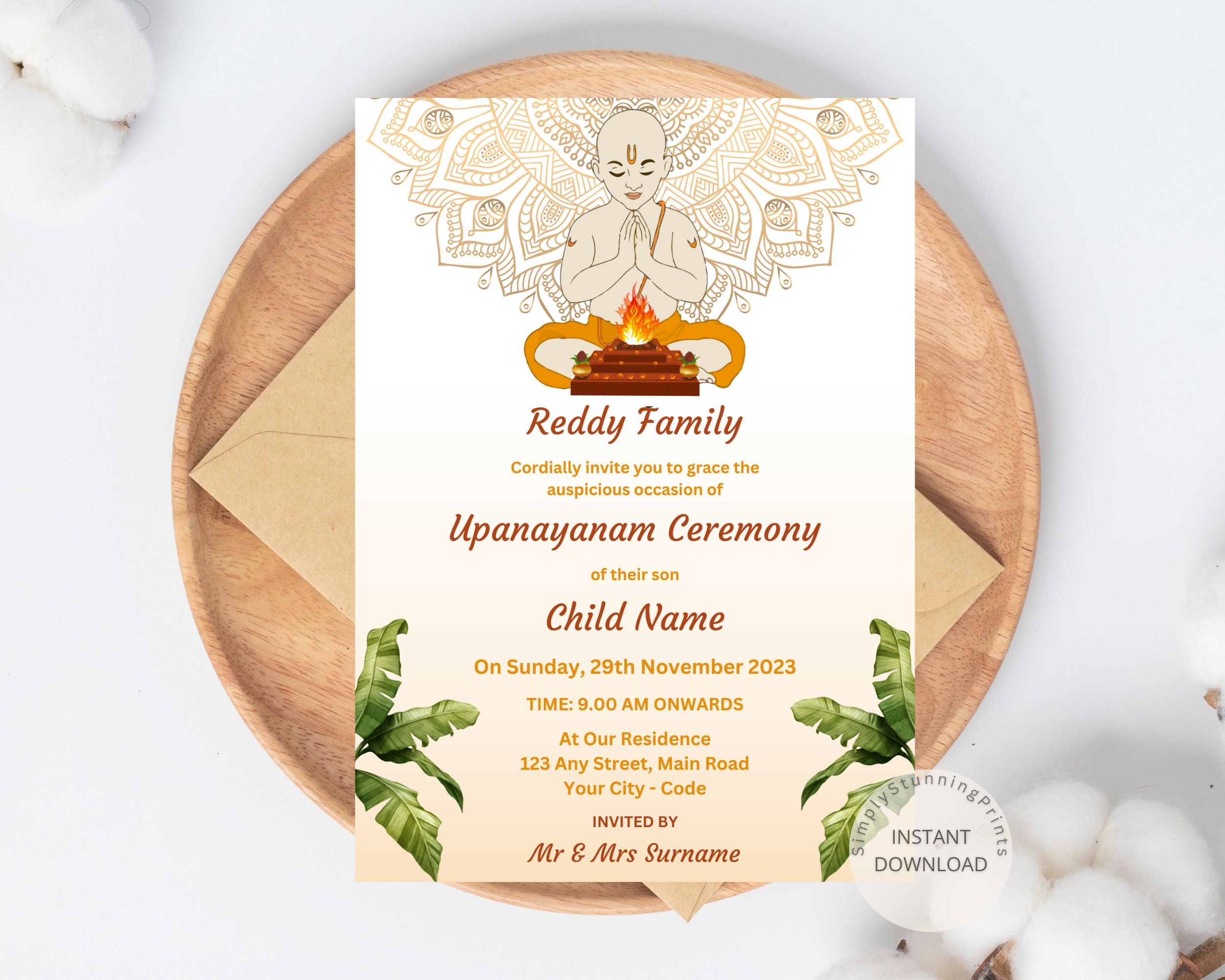 Upanayanam Ceremony Invitation as Thread Ceremony Janoi Ceremony Invite