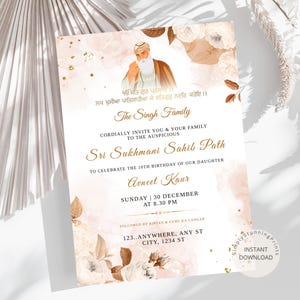 Tarjeta de invitación Sri Sukhmani Sahib Path / Tarjeta de cumpleaños número 10 sikh / Invitación de nacimiento de niños sikh / / Invitación Akhand Paath / DESCARGA DIGITAL