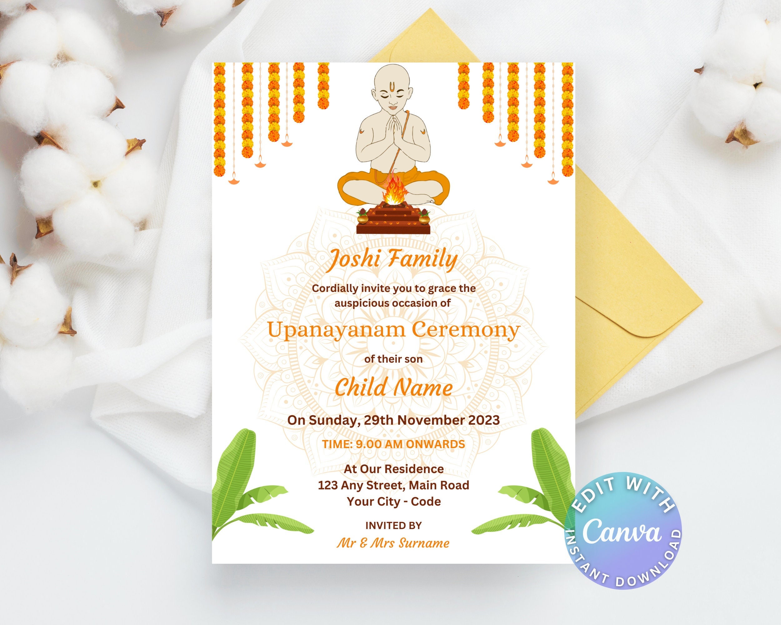 Upanayanam Ceremony Invitation as Thread Ceremony Upanayanam Invite Upanayanam Ceremony Invitation as Thread Ceremony Upanayanam Invite