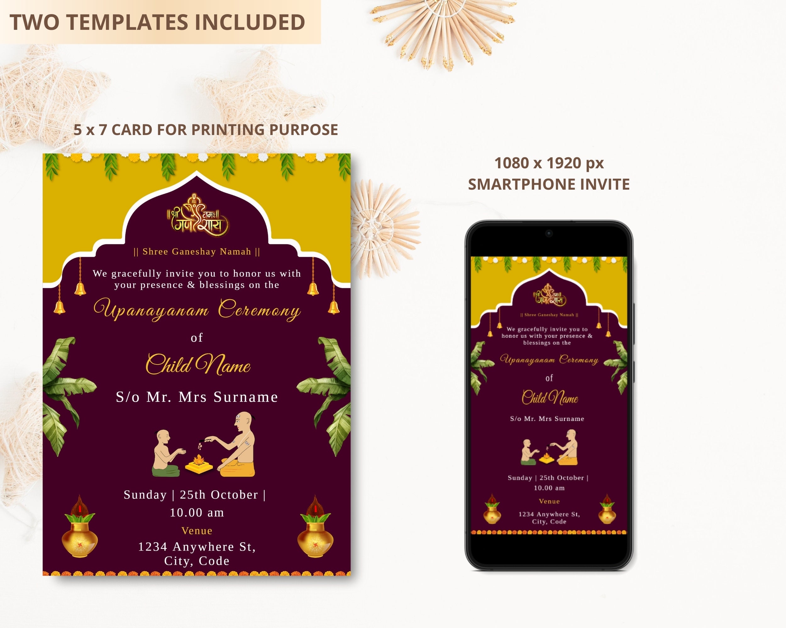 Upanayanam Invitation Card as Thread Ceremony Janoi Ceremony Invite