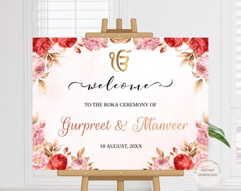 Floral Roka Ceremony Welcome Sign: Indian Engagement Decor (Digital Download)