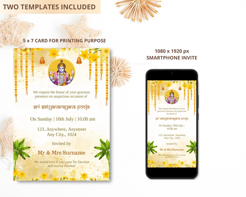 Sri Satyanarayana Pooja Invitation Template Editable Satyanarayan Katha