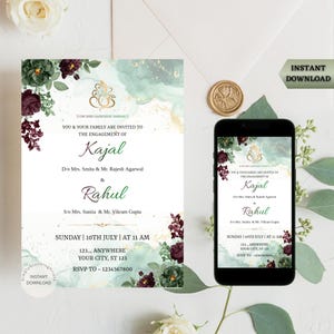Uitnodigingskaart Indiase verloving | Bloemen verlovingsuitnodiging | Uitnodiging ringceremonie | Sagai-uitnodiging | Mangni-uitnodiging| DIGITALE DOWNLOAD