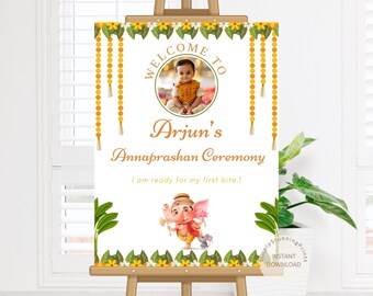 Indian Annaprashan Welcome Sign: Baby Rice Ceremony Decor (Digital Download)