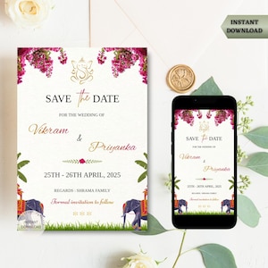 Indian Save the Date Invitation Card | Save the Date Card | Hindu Wedding Invitation | Wedding Announcement | DIGITAL INVITE