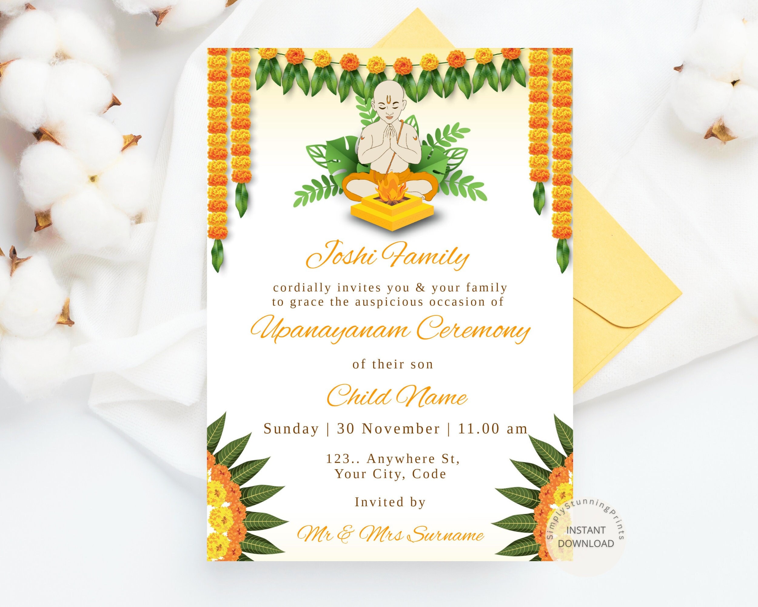 Upanayanam Ceremony Invitation as Thread Ceremony Janoi Ceremony Invite