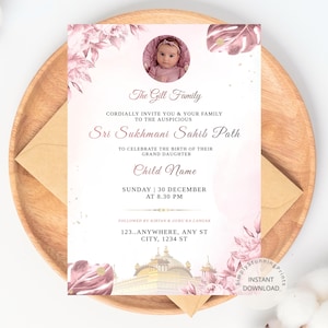 Invitation de chemin de Sri Sukhmani Sahib | faire-part de naissance de bébé sikh | 1er anniversaire d'un enfant sikh | Faire-part de naissance | TÉLÉCHARGEMENT NUMÉRIQUE