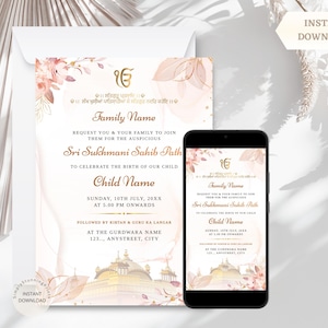 Tarjeta de invitación Sri Sukhmani Sahib Path / Tarjeta de anuncio de nacimiento de niño sikh / 1er cumpleaños del niño sikh / Invitación Akhand Paath / DESCARGA DIGITAL