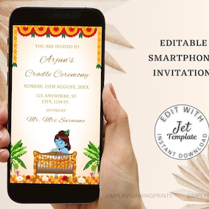 Plantilla de invitación para ceremonia de nombramiento india: invitación editable para cuna (descarga digital)