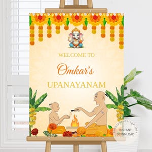 Placa de cerimônia indiana Upanayanam | Placa de boas-vindas Bratabandha | Placa de boas-vindas da cerimônia de discussão | Placa de boas-vindas Janoi | DOWNLOAD DIGITAL