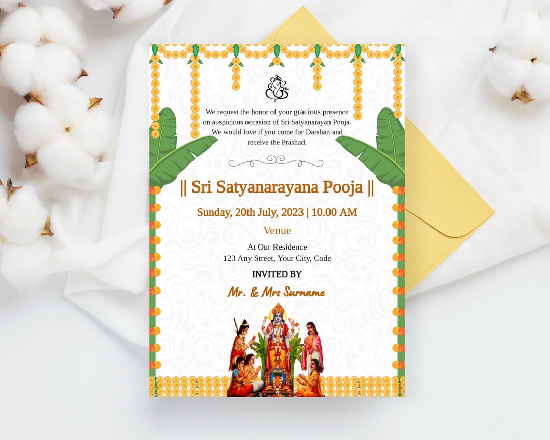 Buy Sri Satyanarayana Pooja Invitation Editable Satyanarayan Online in