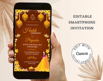 d'invitation indien Haldi | Faire-part de cérémonie Pithi | Invitation de soirée Haldi électronique | Faire-part de mariage Haldi | TÉLÉCHARGEMENT NUMÉRIQUE