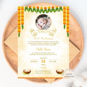 Invito fotografico per l'alimentazione del riso / Invito Annaprashan / Invito per la cerimonia dello svezzamento del riso / Invito Pasni / Download digitale