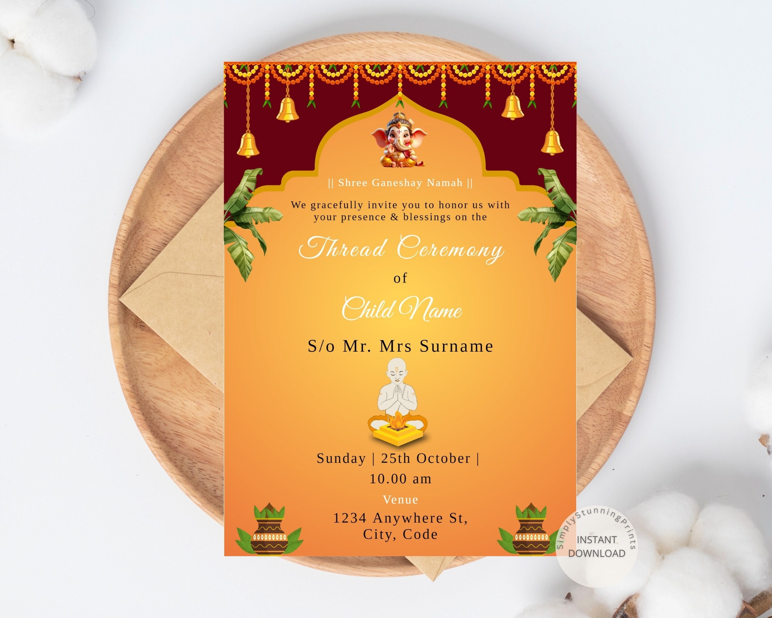 Thread Ceremony as Upanayanam Invitation Card Bratabandha Invitation