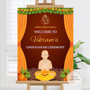 Cerimonia Upanayanam, cartello di benvenuto come cerimonia del filo/Cartello di benvenuto Bratabandha/Decorazione Upanayan/Cartello di benvenuto Janoi/DOWNLOAD DIGITALE