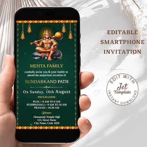 Sundarkand Path Invitation: Sri Hanumanji Puja Invite (Digital Download)