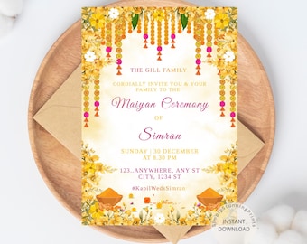 Maiyan Ceremony Invitation Card: Haldi Night, Pithi Ceremony (Digital Download)