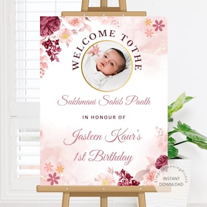 Cartel de bienvenida de Sukhmani Sahib Ji Paath para cumpleaños / Cartel para el primer cumpleaños de un niño sij / Póster de cumpleaños de una niña / Anuncio de nacimiento / DESCARGA DIGITAL