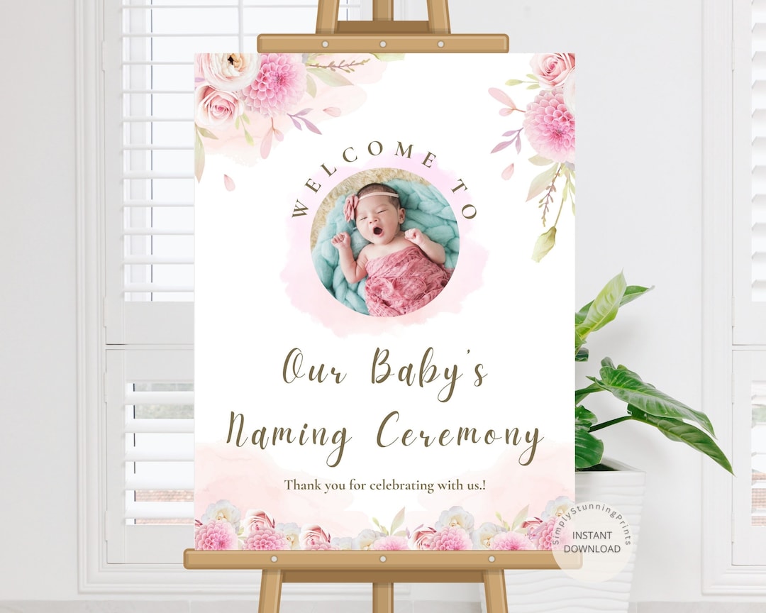 Buy Editable Baby Naming Ceremony Welcome Sign: Pink Floral
