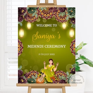 Indian Mehndi Welcome Sign: Wedding Ceremony Entrance Decor (Digital Download 18&quot;X24&quot;/24&quot;X36&quot;)