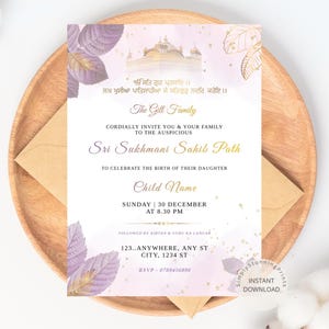 Tarjeta de invitación Sri Sukhmani Sahib Path / Invitación de nacimiento de niño sikh / 1er cumpleaños del niño sikh / Invitación de Akhand Paath / DESCARGA DIGITAL