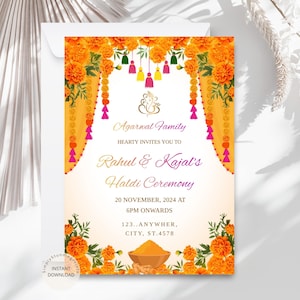 Tarjeta de invitación para ceremonia Haldi / Invitación Haldi editable para pareja / Tarjeta tradicional preboda / Descarga digital / Evento Mehndi Sangeet