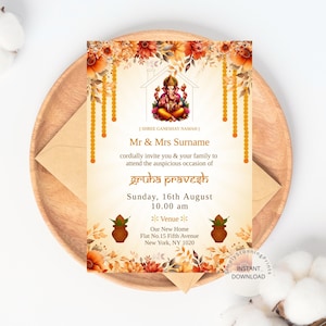 Bewerkbare Indiase housewarminguitnodiging | Digitale Griha Pravesh Puja-kaart | Vastu Shanti-uitnodiging | Sjabloon viering nieuw huis hindoe