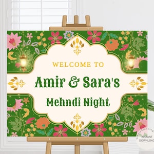 Mehndi Night Welcome Sign: Editable Floral Wedding Decor (Digital Download)
