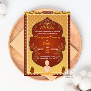 Upanayanam Invitation Card: Thread Ceremony Invite (Digital Download 5x7&quot; PDF, JPEG, PNG Files)