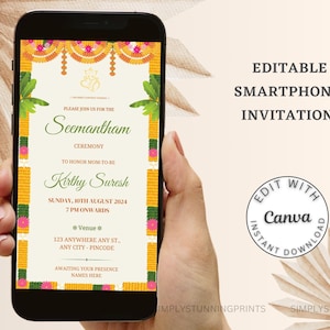 Seemantham Einladungskarte | Indische Babypartyeinladung Vorlage | Godh Bharai Einladung |  | Elektronisch Digital Mobile einladen