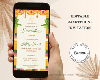 Seemantham Invitation Card | Indian Baby Shower Invitation Template | Godh Bharai Invitation |  | Electronic Digital Mobile Invite