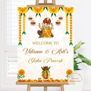 Marigold Ganesha Welcome Sign: Housewarming Puja Decor (Digital Download)