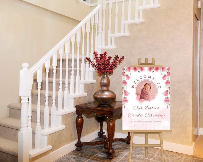 Editable Baby Girl Cradle Sign Naming Ceremony Entry Sign