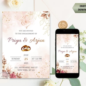 Indian Engagement Invitation Card | Rose Gold Pink Engagement Invite | Roka Ceremony Invitation | Sagai Invitation card | DIGITAL DOWNLOAD