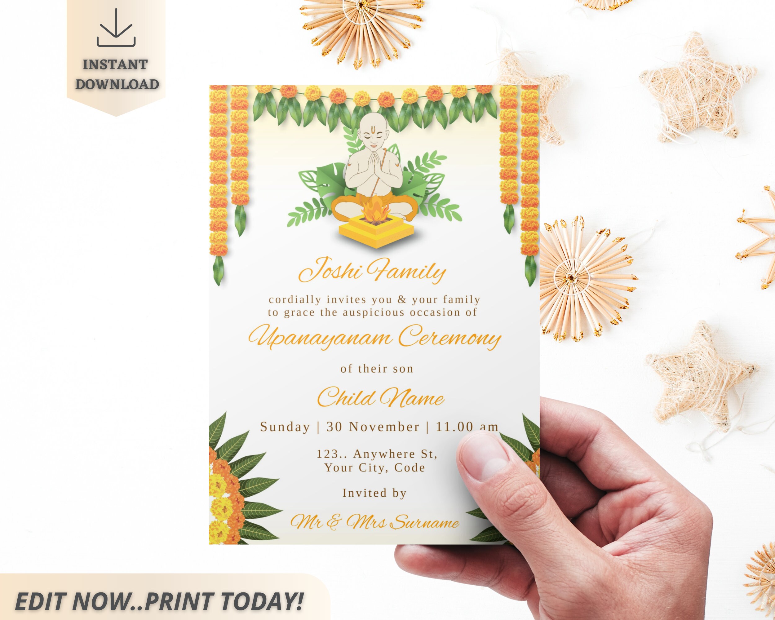 Upanayanam Ceremony Invitation as Thread Ceremony Janoi Ceremony Invite