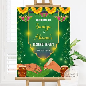 Mehndi Welcome Sign: Henna Ceremony Entrance Poster (Digital Download, 18x24/24x36 Inches)