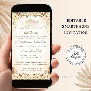 Invitation chemin Sukhmani Sahib pour anniversaire | Invitation d'anniversaire sikh | Faire-part de naissance | Invitation numérique avec téléphone intelligent