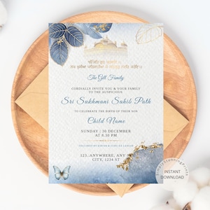 Tarjeta de invitación Sri Sukhmani Sahib Path / Invitación de nacimiento de niño sikh / 1er cumpleaños del niño sikh / Invitación de Akhand Paath / DESCARGA DIGITAL