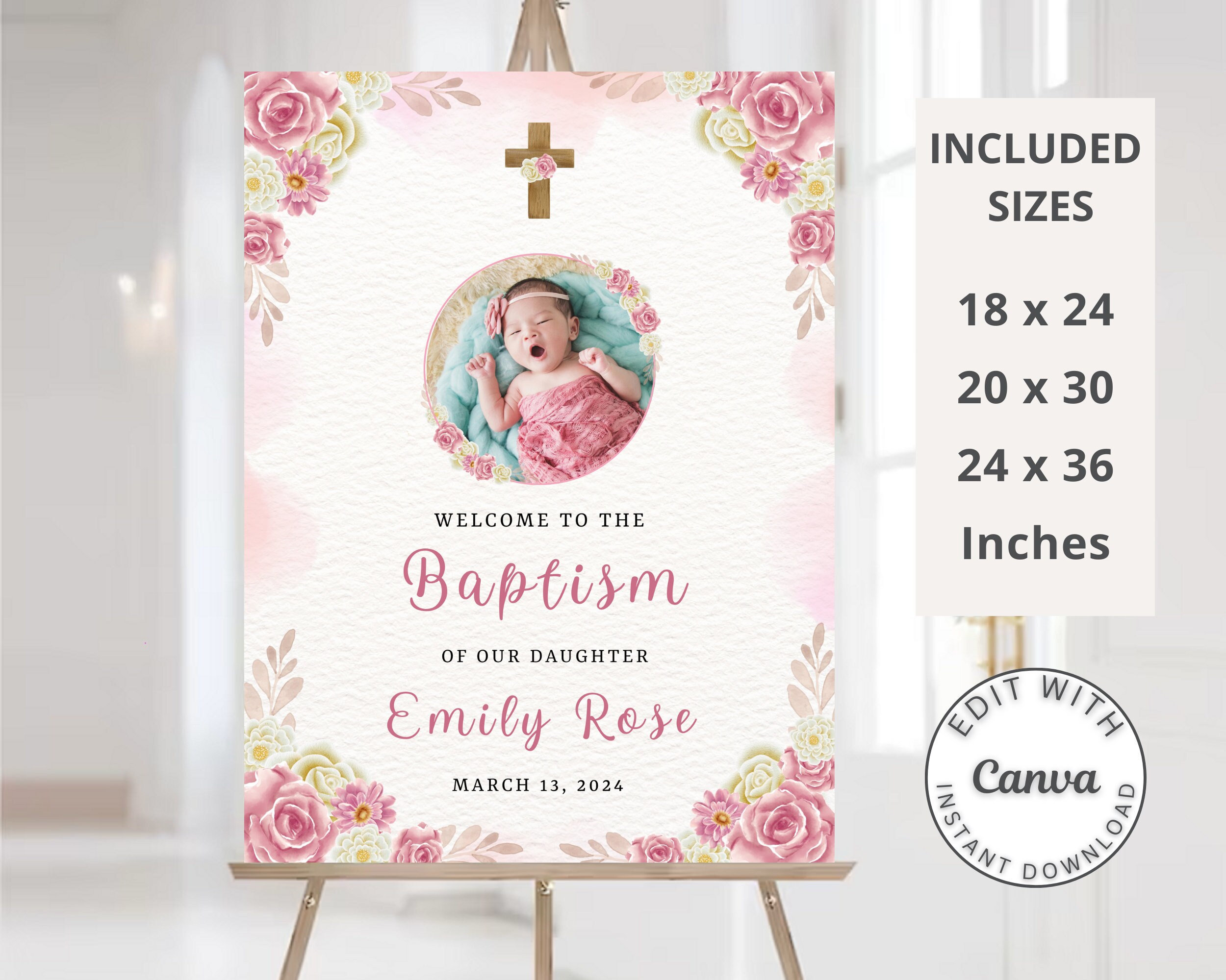 Baptism Welcome Sign Template Pink Floral Baptism Sign - Etsy